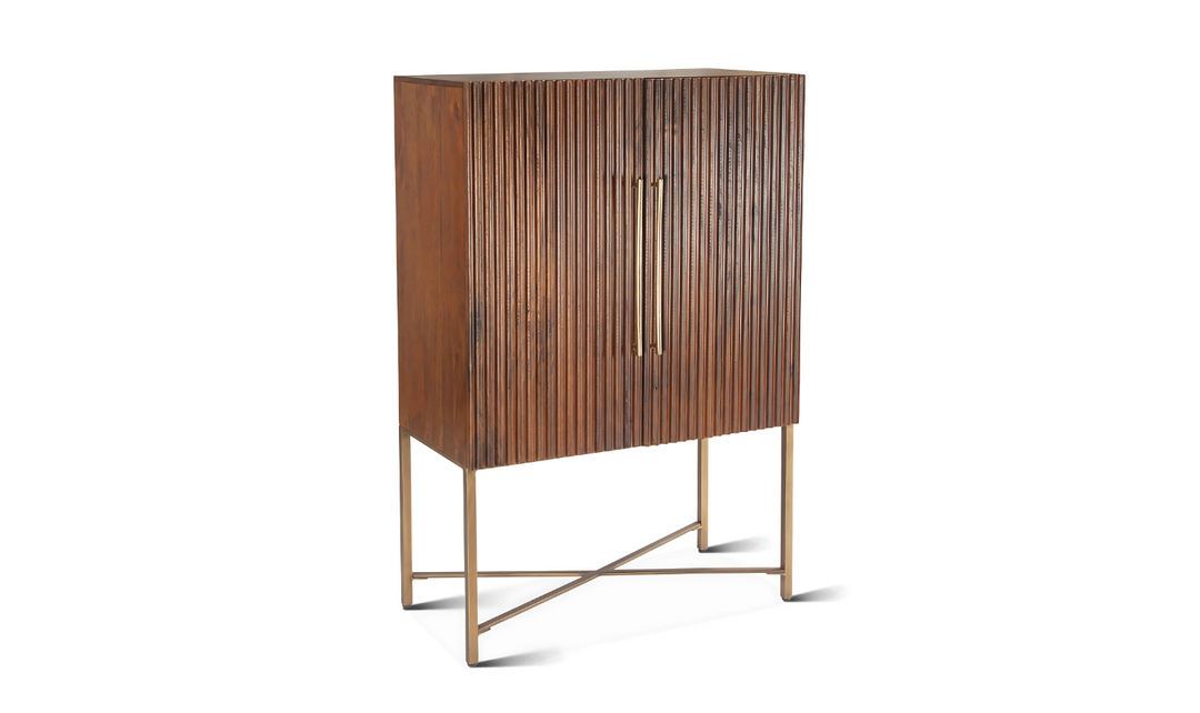 Cosmopolitan Bar Cabinet In Honey Brown And Iron Base-Jennifer Furniture