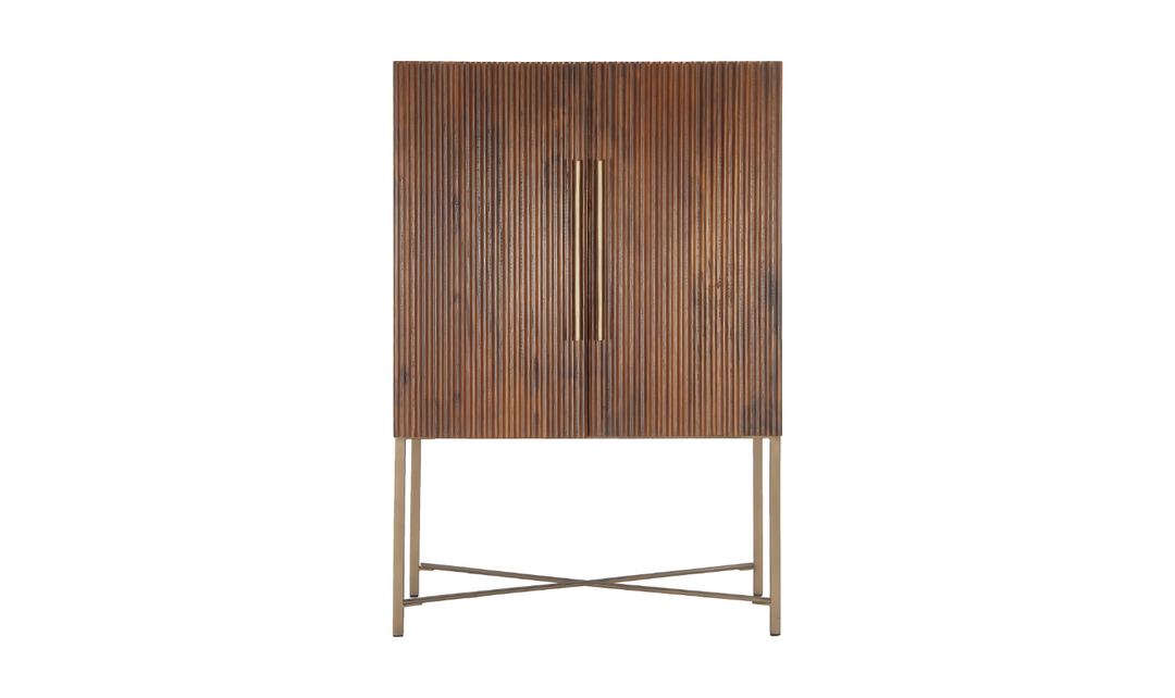 Cosmopolitan Bar Cabinet In Honey Brown And Iron Base-Jennifer Furniture