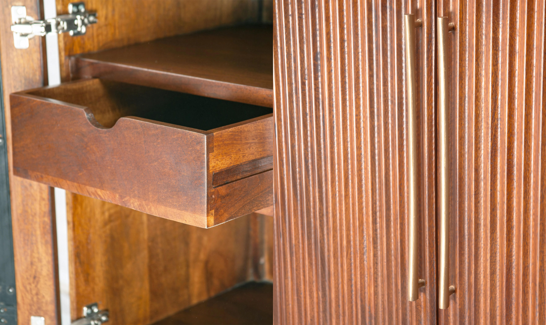 Cosmopolitan Bar Cabinet In Honey Brown And Iron Base-Jennifer Furniture