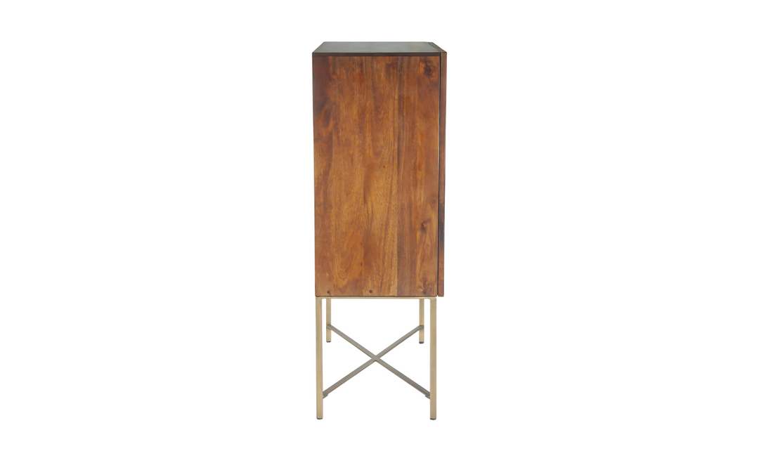 Cosmopolitan Bar Cabinet In Honey Brown And Iron Base-Jennifer Furniture