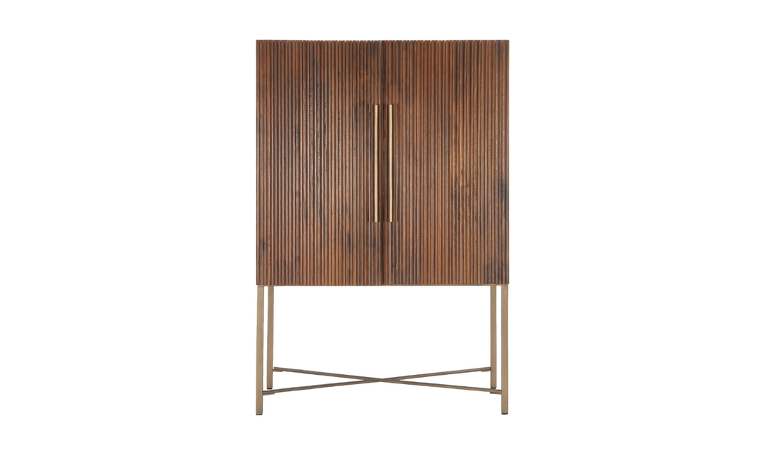 Cosmopolitan Bar Cabinet In Honey Brown And Iron Base-Jennifer Furniture