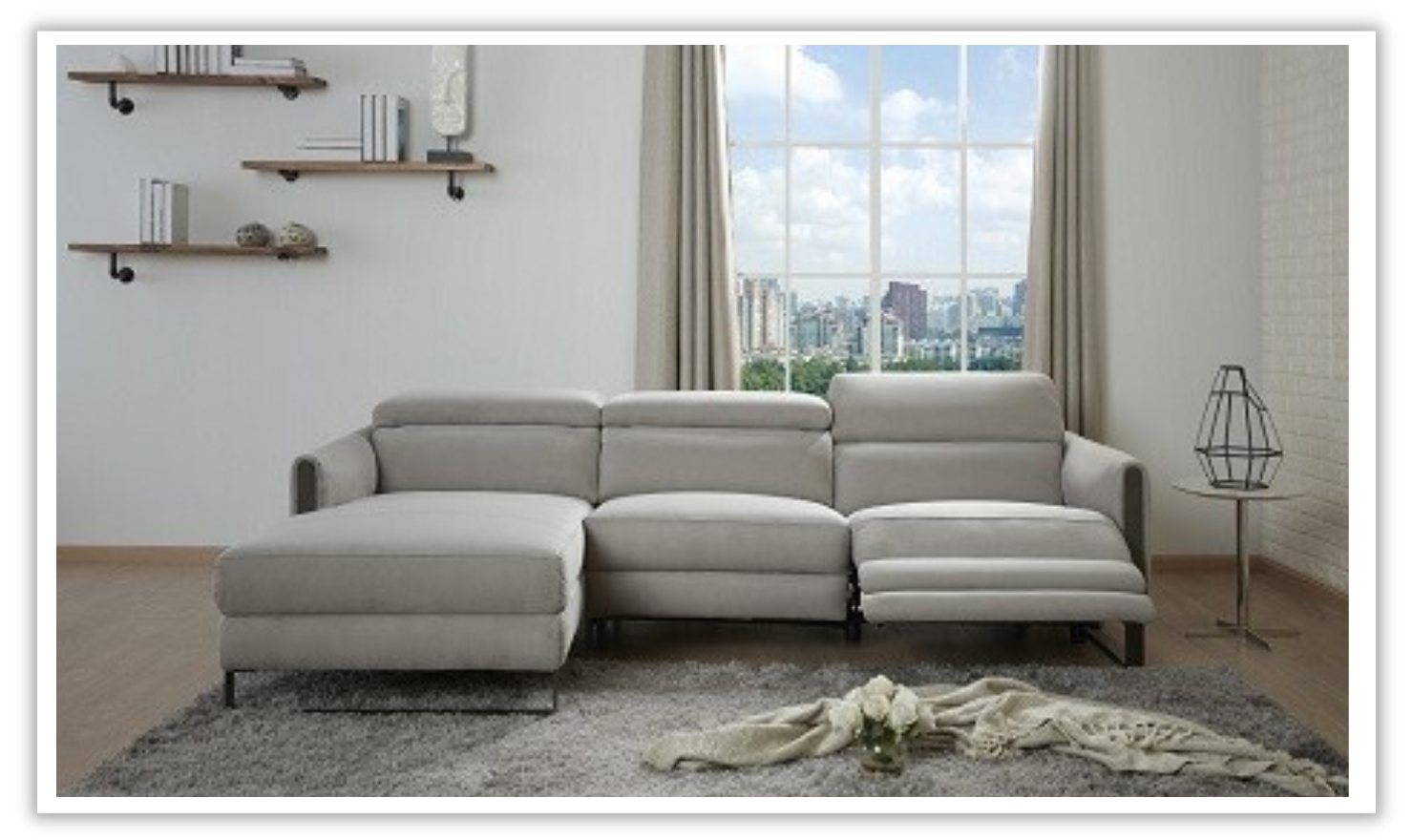 Jennifer Italia Could 3-Seater Sectional Sofa with Headrest in Light Gray