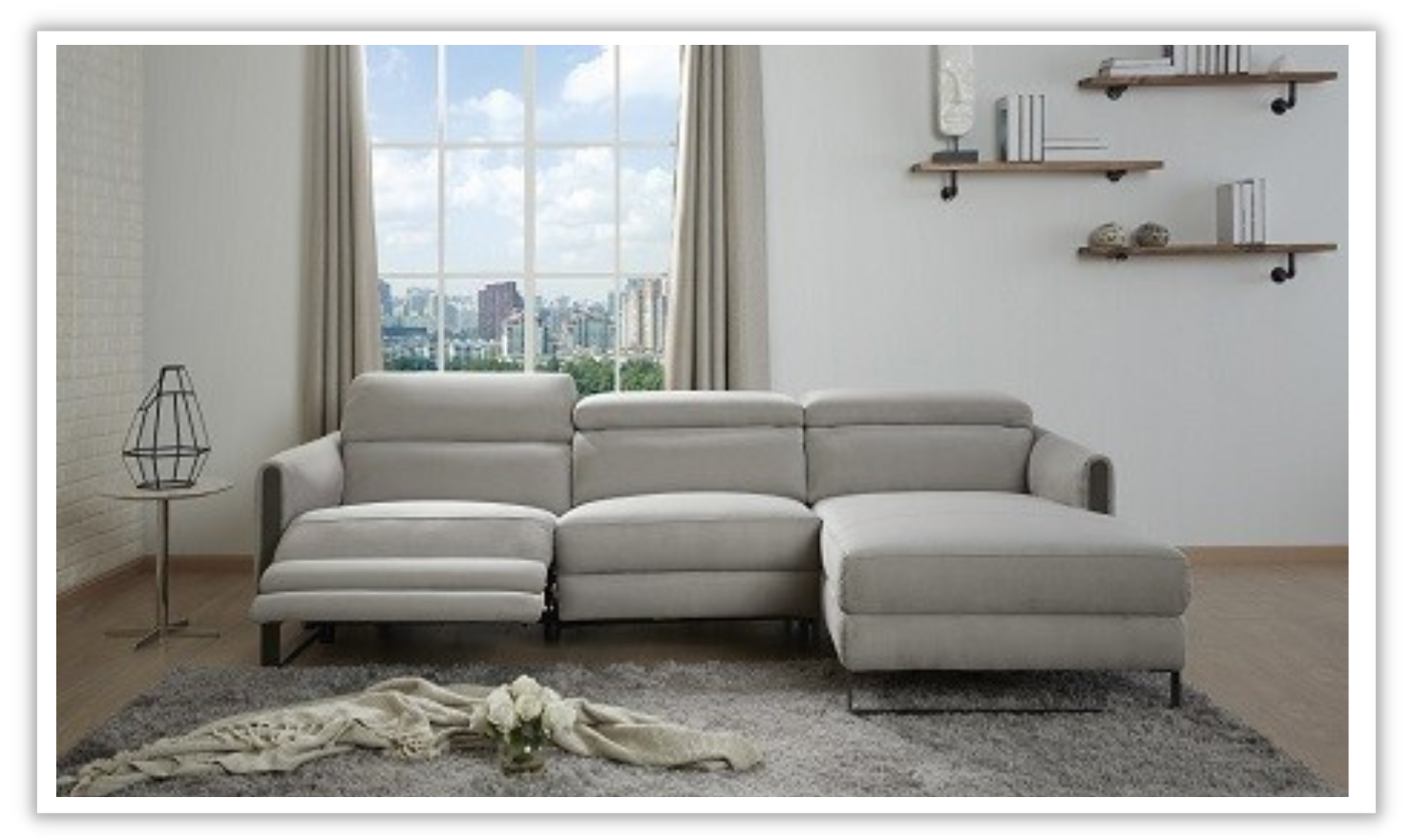 Jennifer Italia Could 3-Seater Sectional Sofa with Headrest in Light Gray