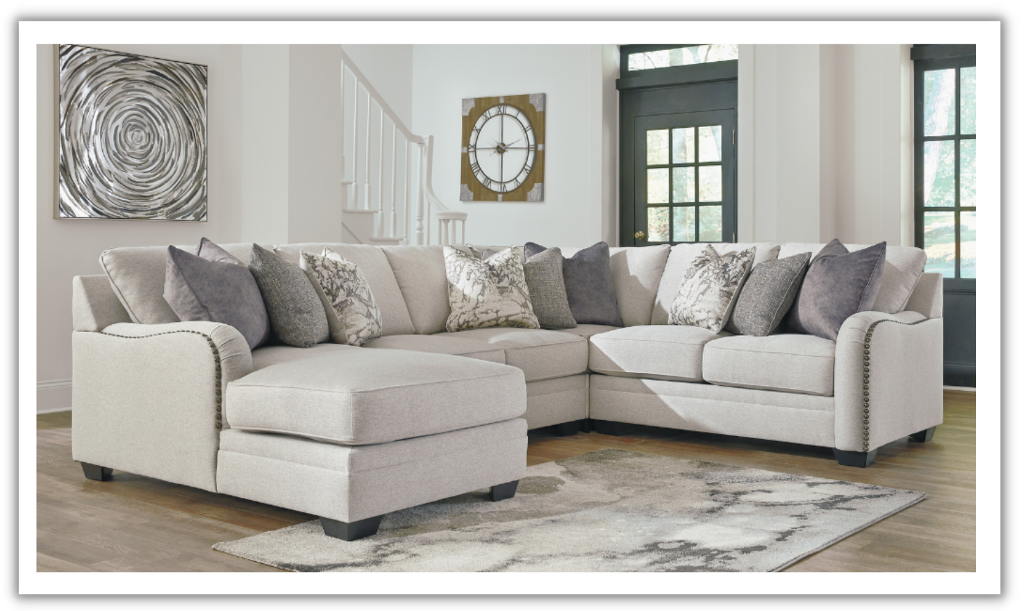 Dellara Fabric Sectional Sofa with Track Arm In Chalk- JENNIFER FURNITURE