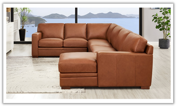 Dillon U-Shape Leather Sectional Sofa in Nutmeg Brown