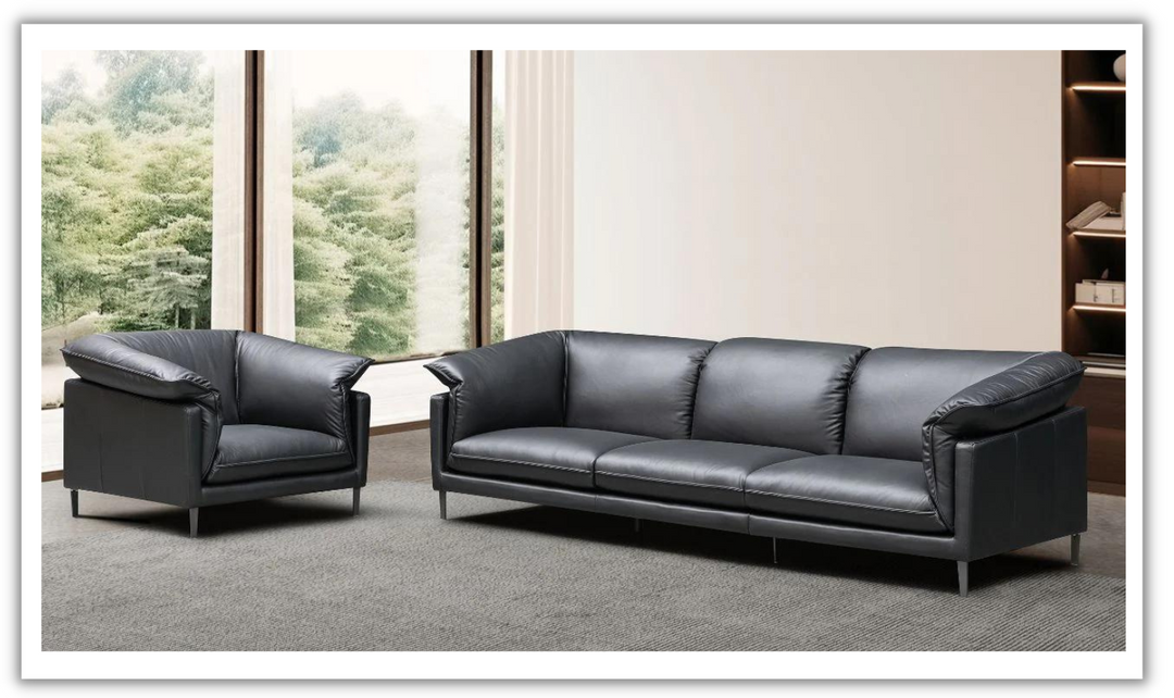 Dolce 3 Seater Stationary Leather Sofa In Black