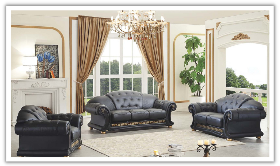 ESF Furniture Apolo Italian Leather Living Room Set with Tufted Seats