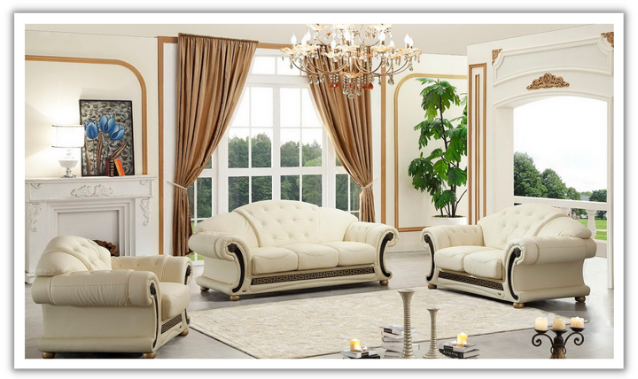 ESF Furniture Apolo Italian Leather Living Room Set with Tufted Seats