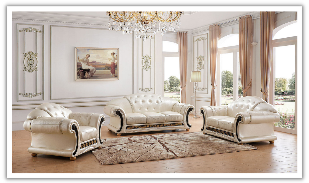 ESF Furniture Apolo Italian Leather Living Room Set with Tufted Seats