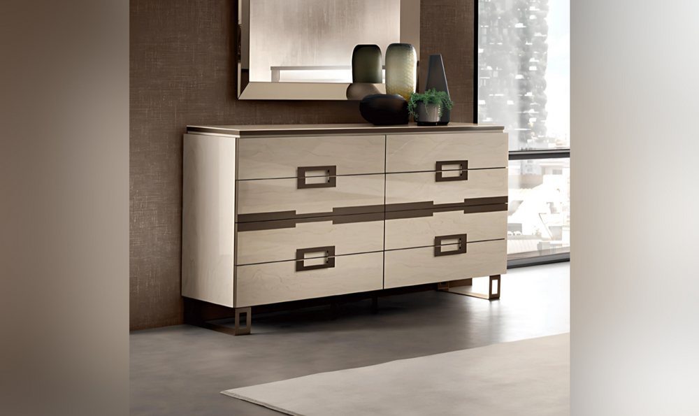 ESF Furniture Poesia 4 Drawer Double Dresser with Marble Top-Jennifer Furniture