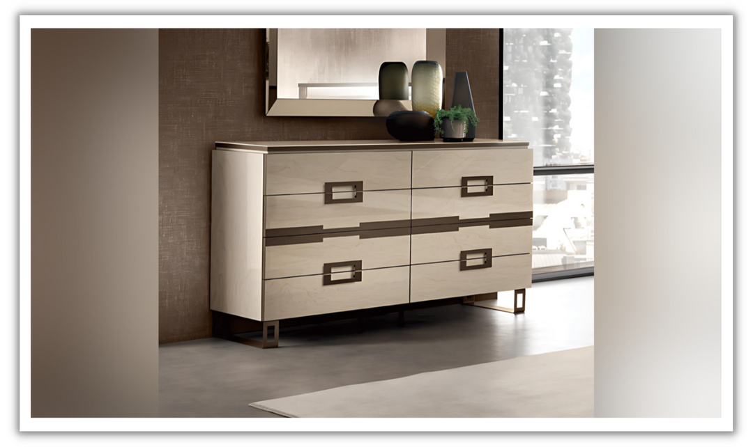 ESF Furniture Poesia 4 Drawer Double Dresser with Marble Top-Jennifer Furniture