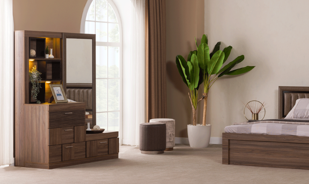 ESF Italia Lindo Brown Bedroom Set With Storage (Queen/King Bed + 2 Nightstand + Dresser)