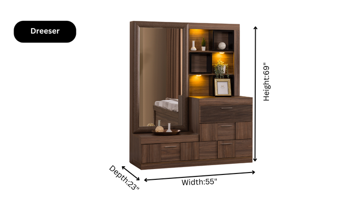 ESF Italia Lindo Brown Bedroom Set With Storage (Queen/King Bed + 2 Nightstand + Dresser)