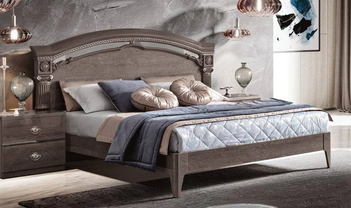 ESF Italia Nabucco Wooden Brown Queen Size Bed with High Gloss Lacquer Finish