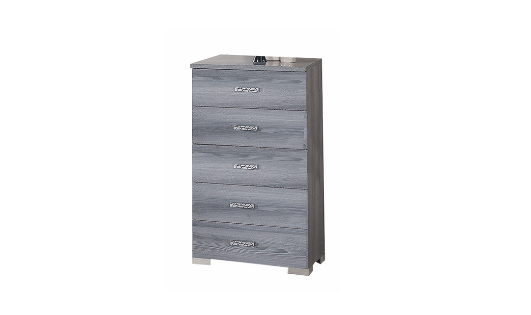 ESF Italia Nicole 5 Drawer Wooden Gray Chest with High Gloss Lacquer Finish