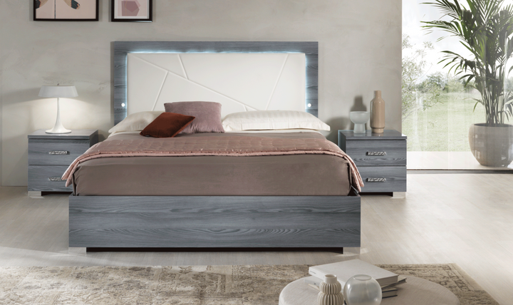 ESF Italia Nicole King Size Bed With Upholstered Headboard in Gray