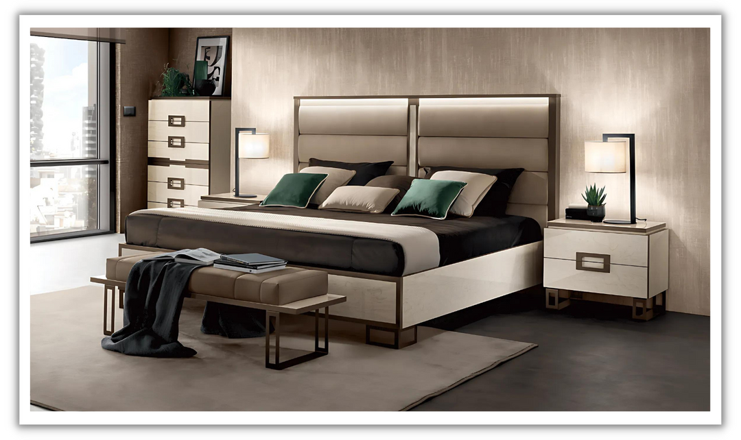 ESF Italia Poesia Rectangle Wooden Bed with Upholstered Headboard (King / Queen)-Jennifer Furniture