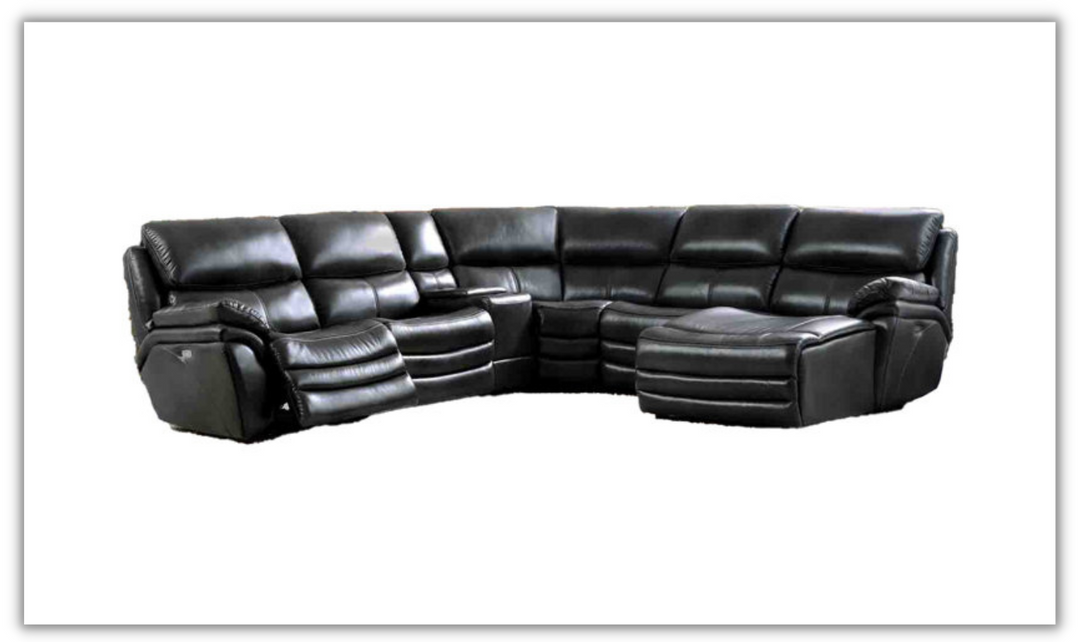 ESF Italia Velure U-Shape Power Recliner Leather Sectional In Black