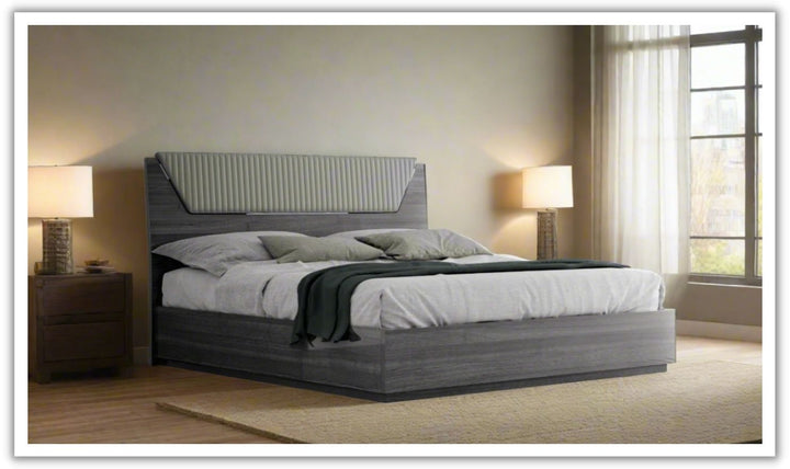 ESF Italia Vulcano Gray Bed In King/Queen Size with Upholstery Headboard