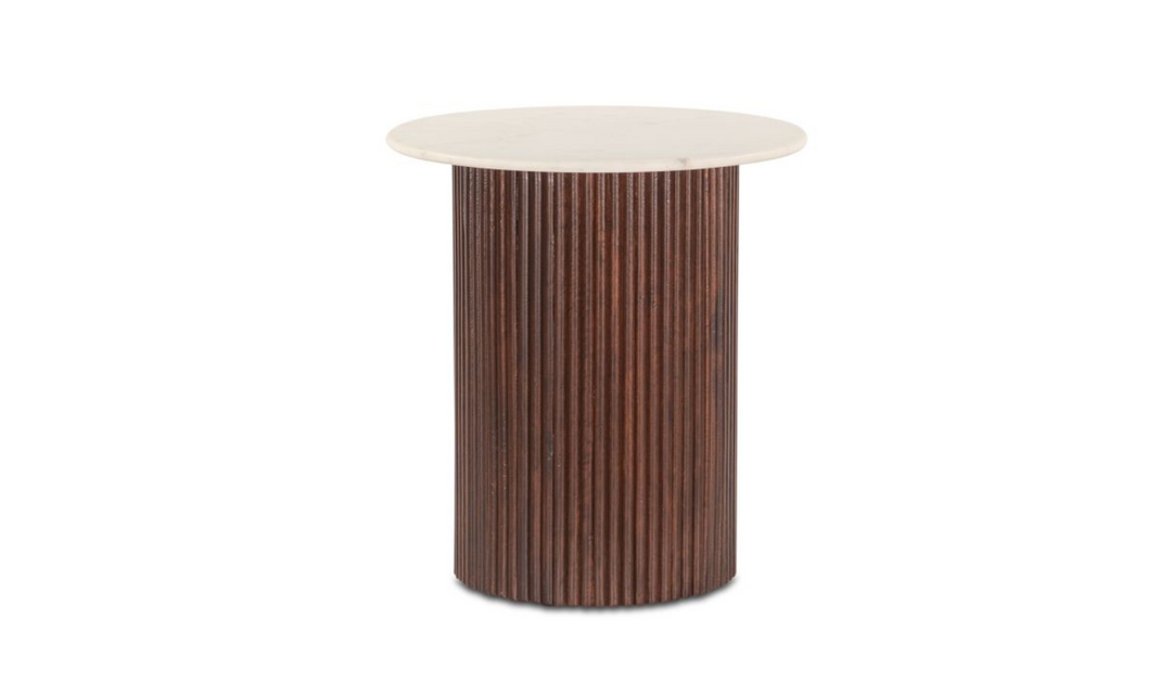 Amalfi 22" Round Side Table in Mango Wood with White Marble-Jennifer Furniture