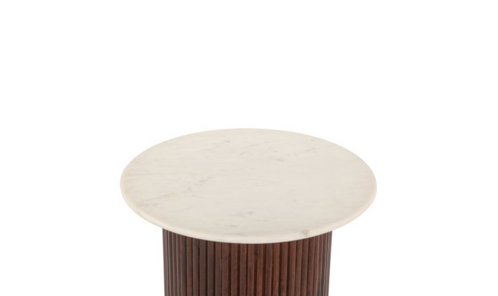 Amalfi 22" Round Side Table in Mango Wood with White Marble-Jennifer Furniture