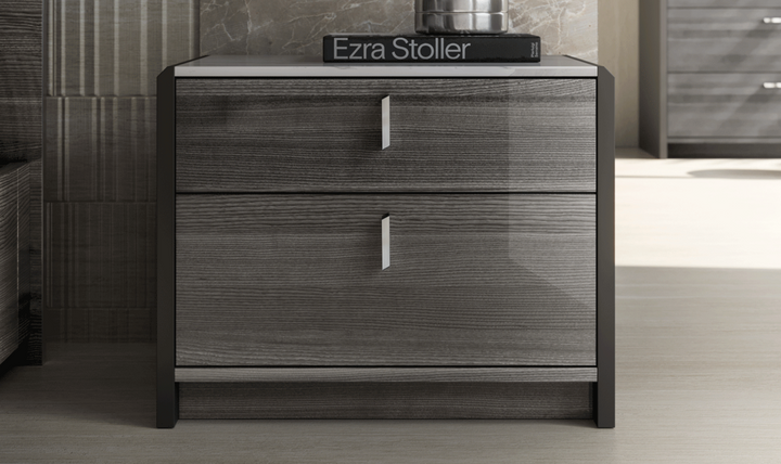 ESF Italia Vulcano 2-Drawer Dark Gray Night Stand with Marble Effect Top- Jennifer Furniture