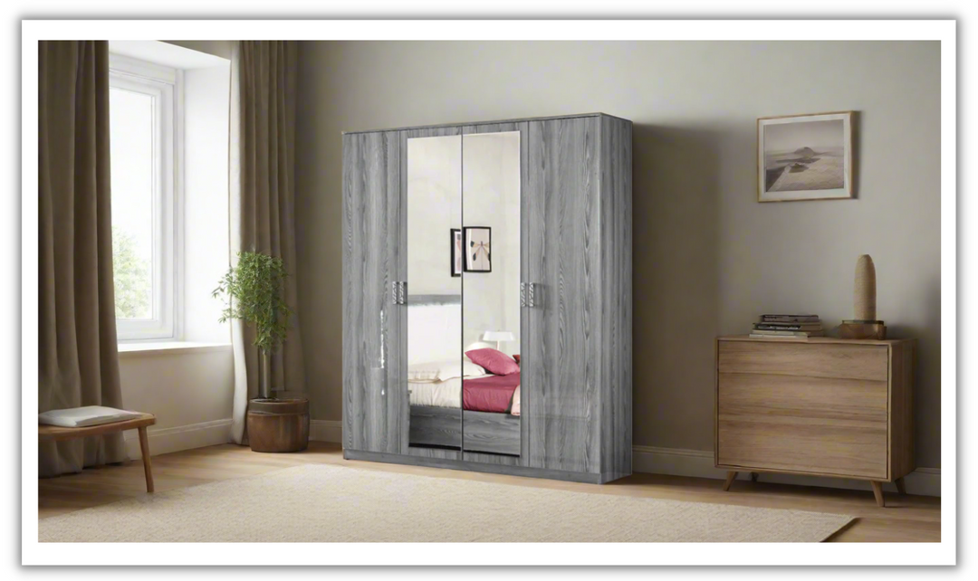 Nicole 4 Door Wardrobe With Mirror- Jennifer Furniture