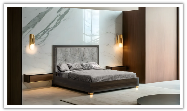 Jennifer Italia Travertine Premium Bed With LED Headboard (Queen / King)