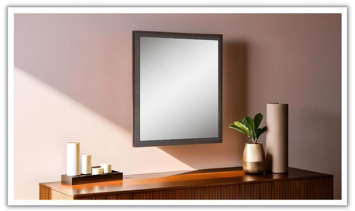 Travertine Premium Wooden Mirror In Gray