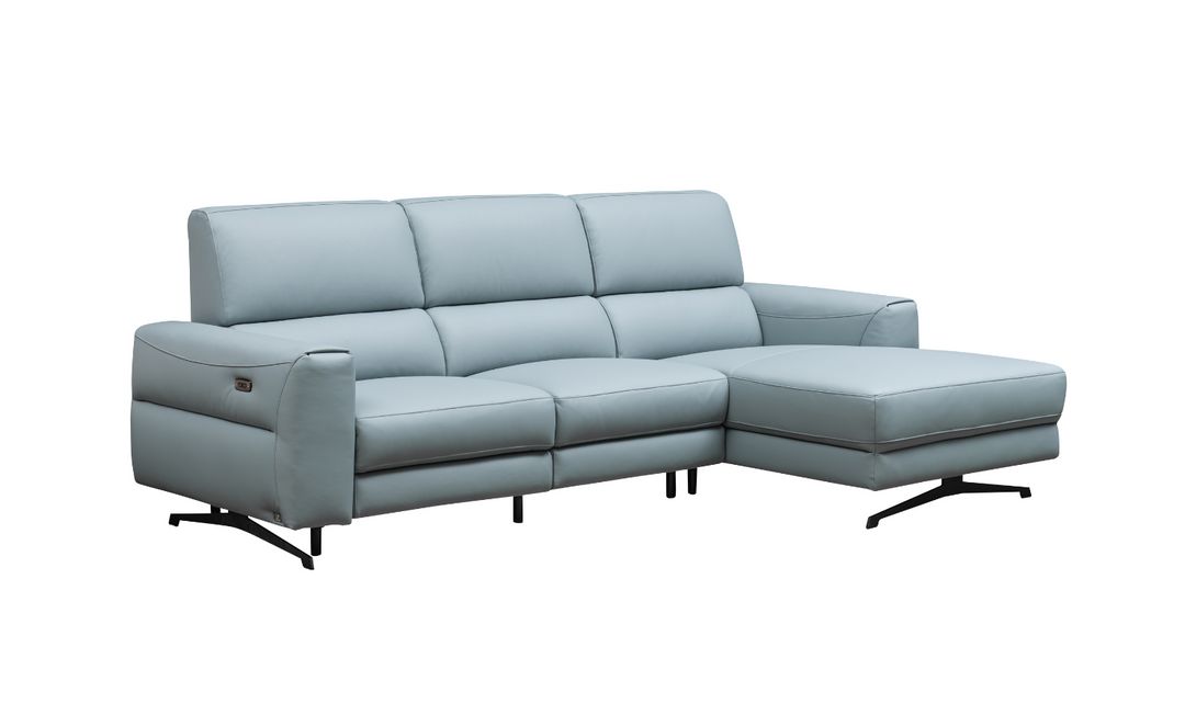 Klaussner Milano 3-Seater Blue Power Recliner Sectional Sofa with Adjustable Footrest