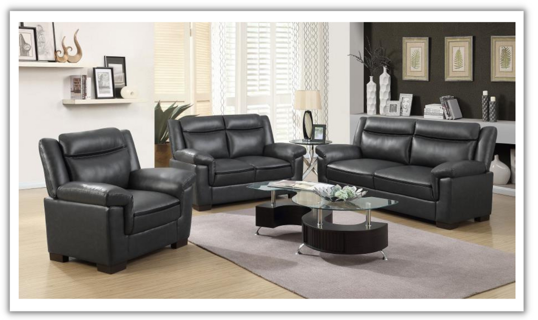 Coaster Arabella Faux Leather Upholstered Living Room Set in Black