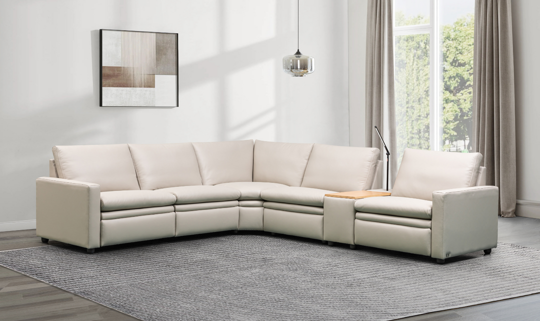 Klaussner Leonardo 6 Piece Beige Leather Power Reclining Sectional Sofa