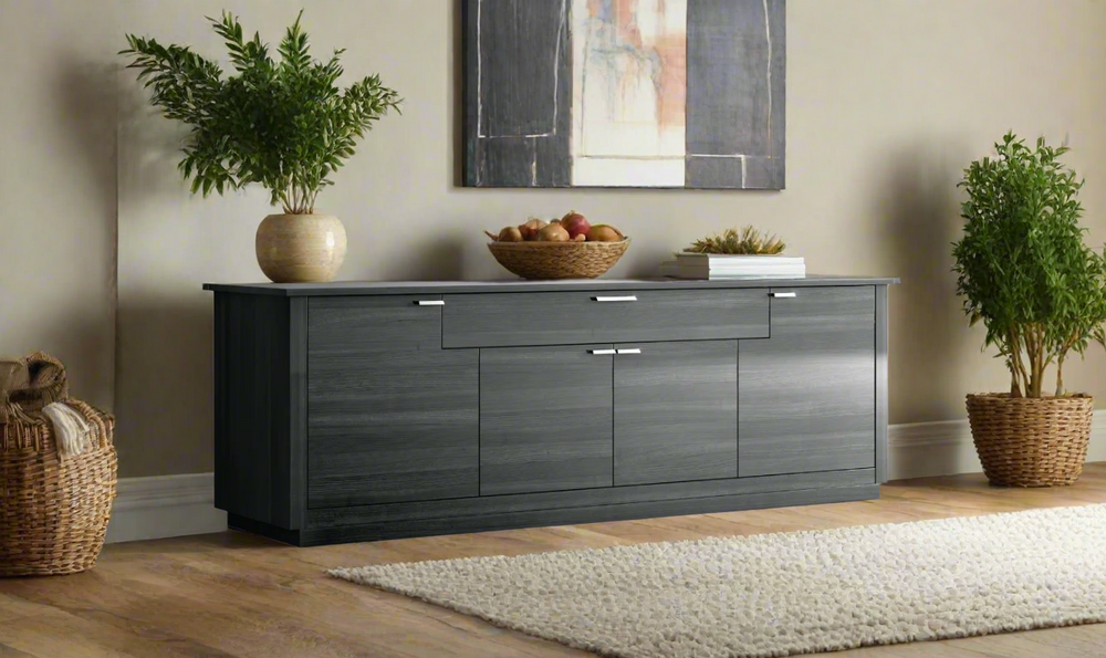 ESF Italia Vulcano 4-Doors Dark Gray Buffet with Wooden Base- Jennifer Furniture