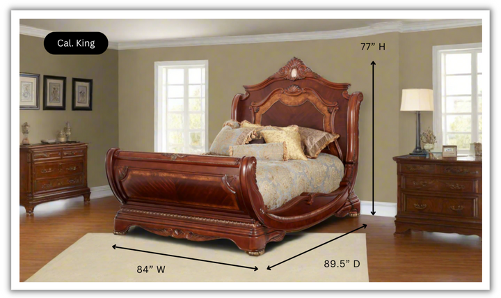 AICO Cortina Sleigh Bed in Honey Walnut Finish