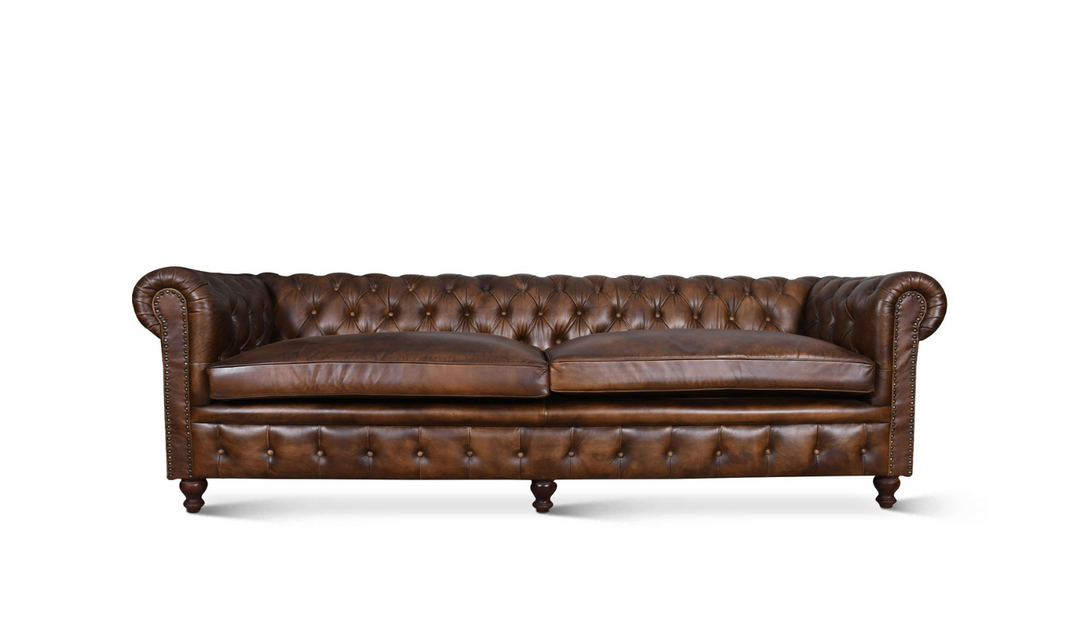 HTD Essex Chesterfield 3-Seater Tufted Sofa in Antique Whiskey Leather