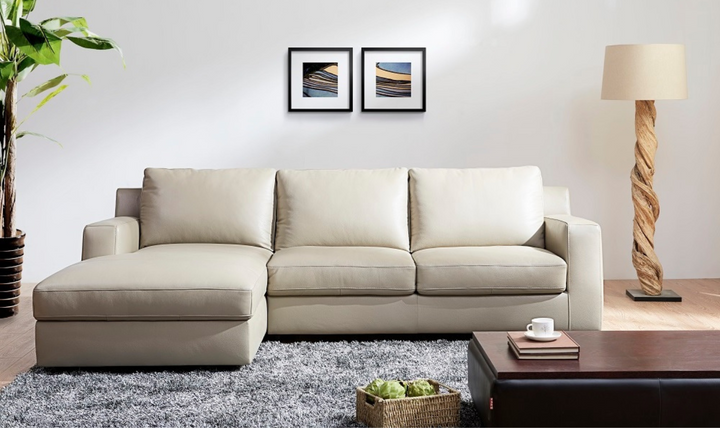 Jennifer Italia Long Island 3-Seater Leather Sectional Sleeper Sofa with storage in Beige