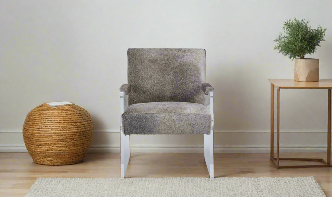 Brickell Leather Upholstered Accent Chair in Natural Gray