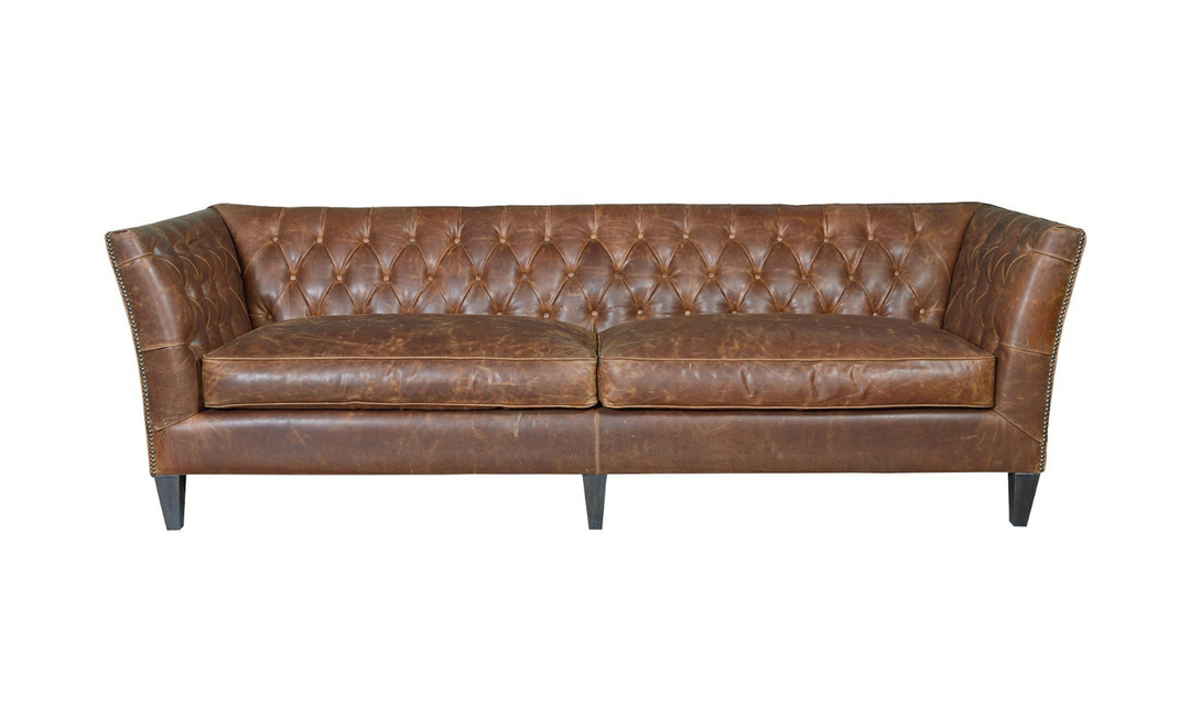 Universal Duncan 2-Seater Brown Leather Sofa with Tufted Back Arms