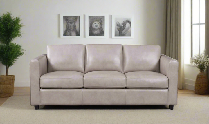 Leather Italia Waltz 3 Seater Beige Leather Sofa with Track Arms