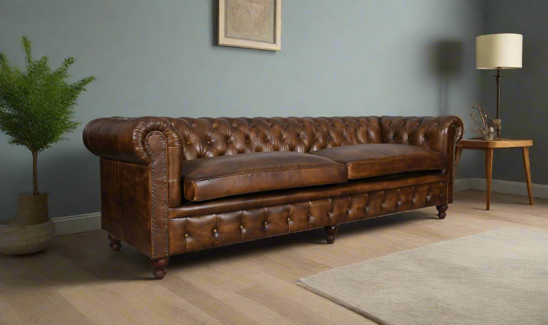 HTD Essex Chesterfield 3-Seater Tufted Sofa in Antique Whiskey Leather- Jennifer Furniture