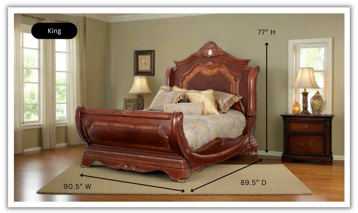 AICO Cortina Sleigh Bed in Honey Walnut Finish