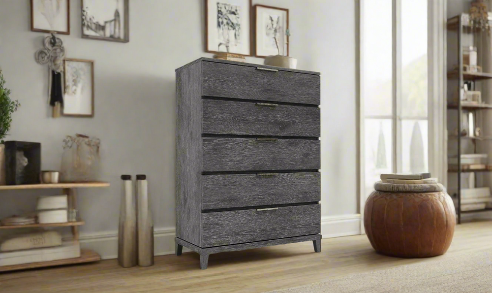 Bernhardt Menton 5-Drawers Wooden Chest in Sutton Black- Jennifer Furniture