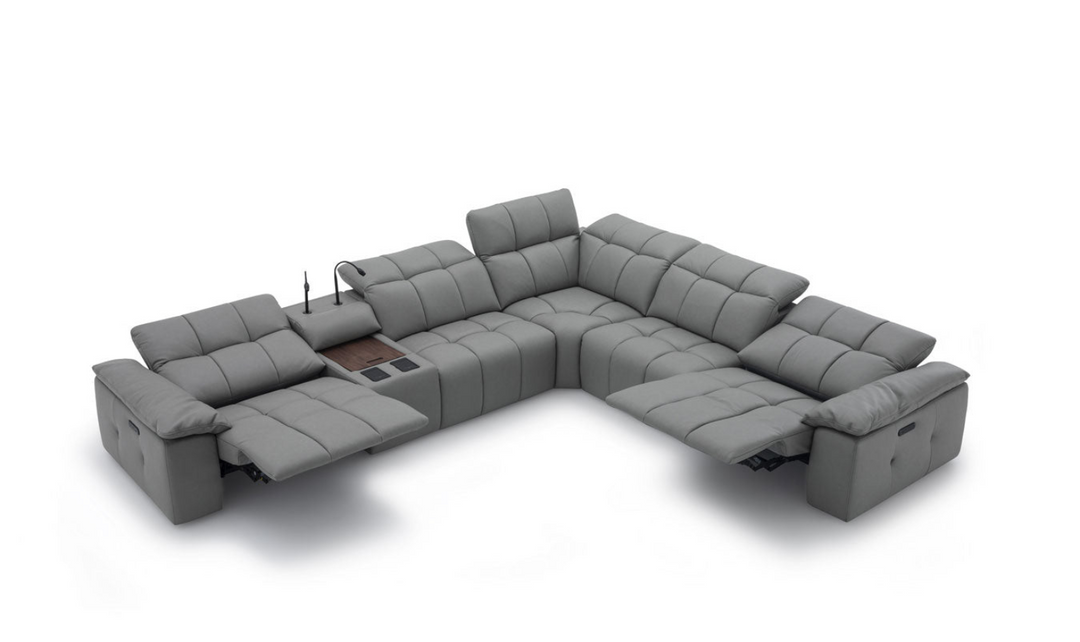 Beaumont 6 Pieces Leather Power Recliner Sectional Sofa in Premium Leather- Jennifer Furniture