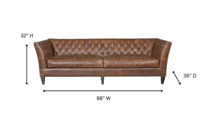 Universal Furniture Duncan 2-Seater Brown Leather Sofa with Tufted Back Arms