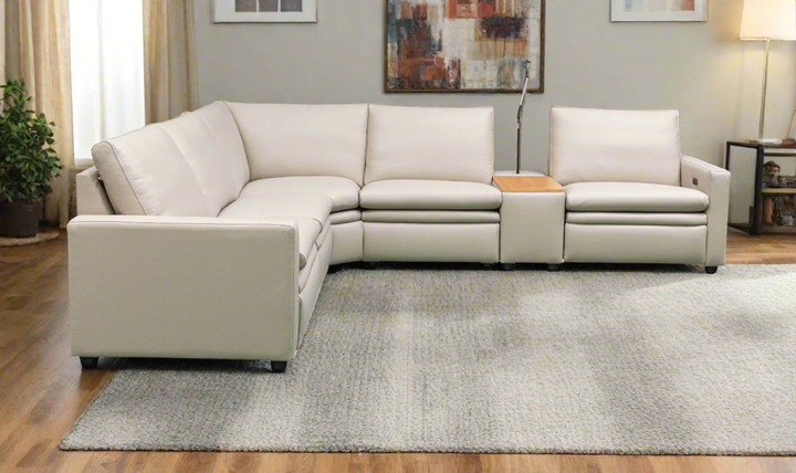 Klaussner Leonardo 6 Piece Beige Leather Power Reclining Sectional Sofa