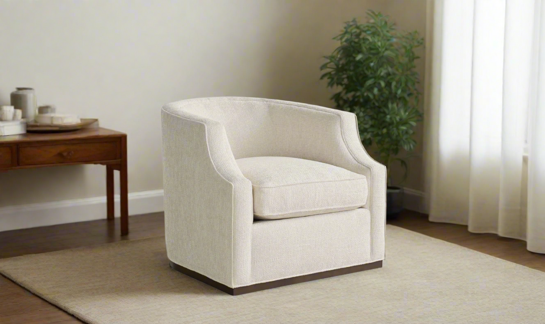 Universal Furniture Sara Curved Fabric Swivel Chair in White