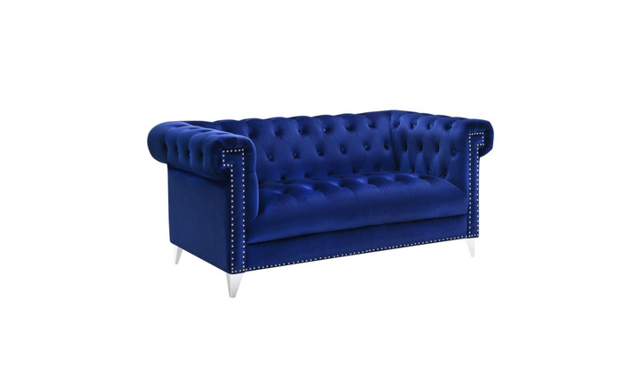 Coaster Furniture Bleker Tufted Velvet Upholstered Tuxedo Arm Loveseat in Blue- Jennifer Furniture