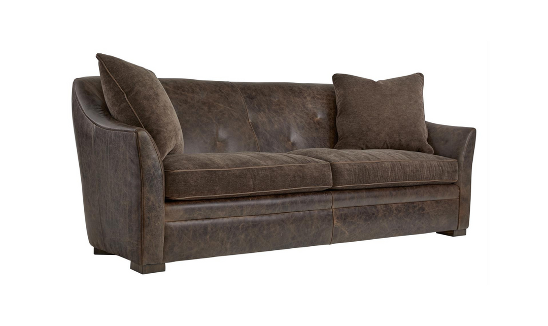 Bernhardt Brixton 2-seater Brown Leather Sofa with Luxe Feather Down Cushion- Jennifer Furniture