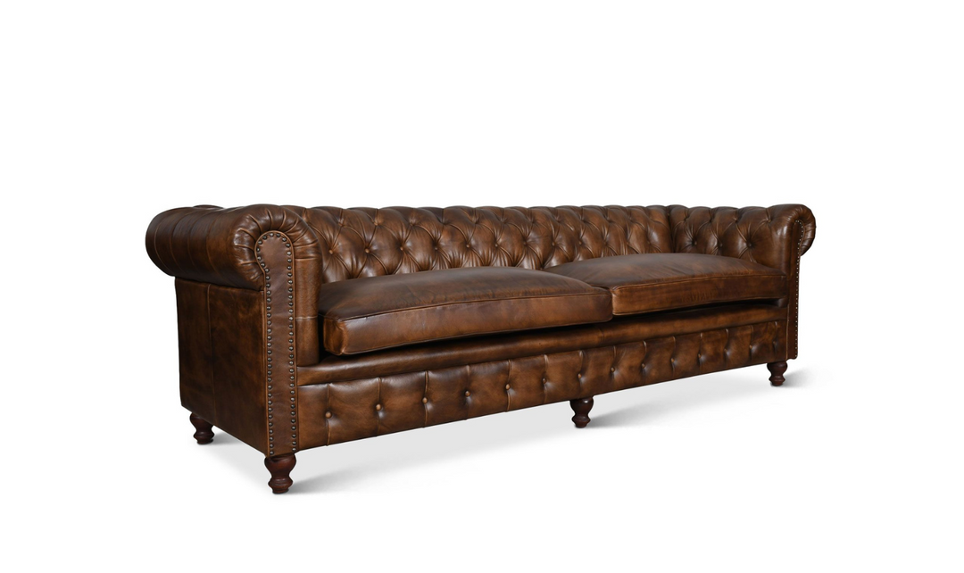 HTD Essex Chesterfield 3-Seater Tufted Sofa in Antique Whiskey Leather