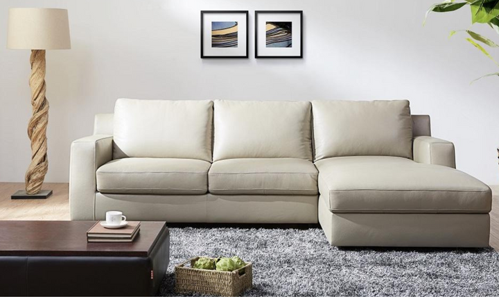 Jennifer Italia Long Island 3-Seater Leather Sectional Sleeper Sofa with storage in Beige- Jennifer Furniture